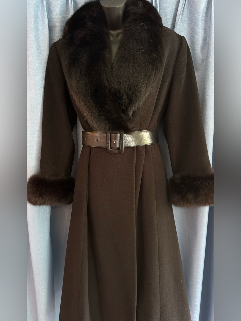 Marvin Richards Black Lambswool Coat with luxurious fox fur collar and cuffs